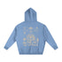 Light blue hoodie with a white graphic design on the back against a white background